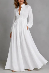 Willluxe® Stand-Up Collar Long-Sleeve Maxi Dress