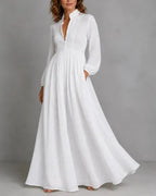 Willluxe® Stand-Up Collar Long-Sleeve Maxi Dress