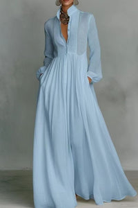 Willluxe® Stand-Up Collar Long-Sleeve Maxi Dress