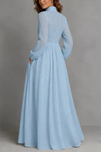 Willluxe® Stand-Up Collar Long-Sleeve Maxi Dress