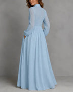 Willluxe® Stand-Up Collar Long-Sleeve Maxi Dress