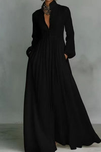 Willluxe® Stand-Up Collar Long-Sleeve Maxi Dress