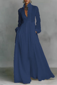 Willluxe® Stand-Up Collar Long-Sleeve Maxi Dress