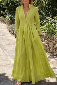 Willluxe® Stand-Up Collar Long-Sleeve Maxi Dress