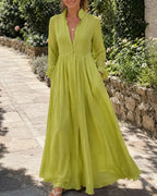 Willluxe® Stand-Up Collar Long-Sleeve Maxi Dress