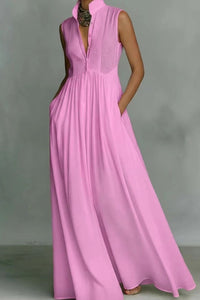Willluxe® Stand Collar Sleeveless Casual Loose Maxi Dress