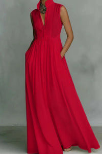 Willluxe® Stand Collar Sleeveless Casual Loose Maxi Dress