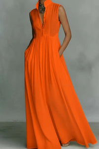 Willluxe® Stand Collar Sleeveless Casual Loose Maxi Dress