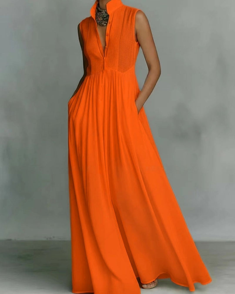 Willluxe® Stand Collar Sleeveless Casual Loose Maxi Dress