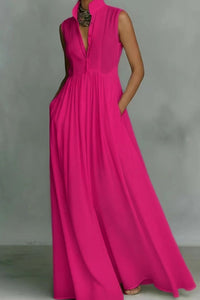 Willluxe® Stand Collar Sleeveless Casual Loose Maxi Dress