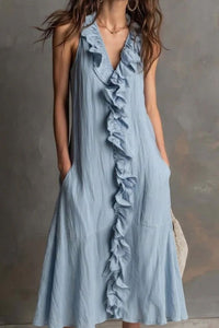 Willluxe® Ruffle-Front V-Neck Sleeveless Maxi Dress