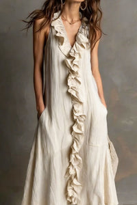 Willluxe® Ruffle-Front V-Neck Sleeveless Maxi Dress