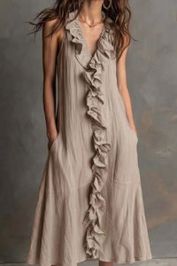 Willluxe® Ruffle-Front V-Neck Sleeveless Maxi Dress
