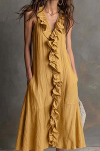 Willluxe® Ruffle-Front V-Neck Sleeveless Maxi Dress