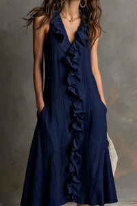 Willluxe® Ruffle-Front V-Neck Sleeveless Maxi Dress