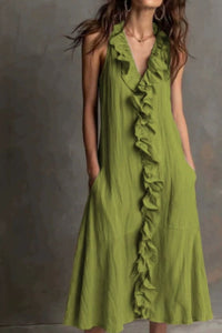 Willluxe® Ruffle-Front V-Neck Sleeveless Maxi Dress