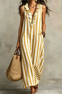 Willluxe® Stripe Ruffle V-Neck Pocket Dress