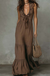 Willluxe® Casual Deep V Ruffled Sleeveless Dress