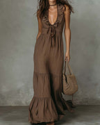 Willluxe® Casual Deep V Ruffled Sleeveless Dress
