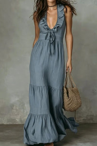 Willluxe® Casual Deep V Ruffled Sleeveless Dress