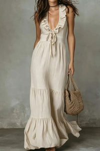 Willluxe® Casual Deep V Ruffled Sleeveless Dress