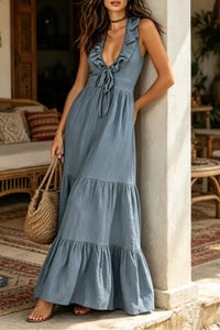 Willluxe® Casual Deep V Ruffled Sleeveless Dress