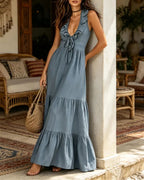 Willluxe® Casual Deep V Ruffled Sleeveless Dress