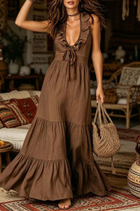 Willluxe® Casual Deep V Ruffled Sleeveless Dress