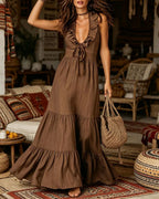 Willluxe® Casual Deep V Ruffled Sleeveless Dress