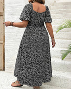 Willluxe® Plus Size Floral Smocked Bodice Maxi Dress with High Slit