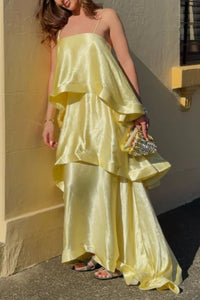 Willluxe® Elegant Three-layer Ruffle Sling Maxi Dress