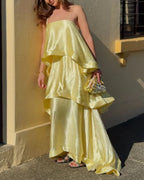 Willluxe® Elegant Three-layer Ruffle Sling Maxi Dress