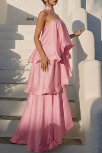 Willluxe® Elegant Three-layer Ruffle Sling Maxi Dress