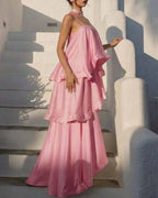 Willluxe® Elegant Three-layer Ruffle Sling Maxi Dress