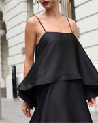 Willluxe® Elegant Three-layer Ruffle Sling Maxi Dress