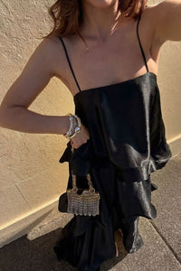Willluxe® Elegant Three-layer Ruffle Sling Maxi Dress