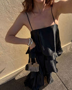 Willluxe® Elegant Three-layer Ruffle Sling Maxi Dress
