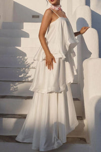 Willluxe® Elegant Three-layer Ruffle Sling Maxi Dress
