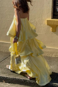 Willluxe® Elegant Three-layer Ruffle Sling Maxi Dress