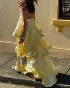 Willluxe® Elegant Three-layer Ruffle Sling Maxi Dress
