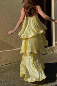Willluxe® Elegant Three-layer Ruffle Sling Maxi Dress