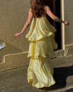 Willluxe® Elegant Three-layer Ruffle Sling Maxi Dress