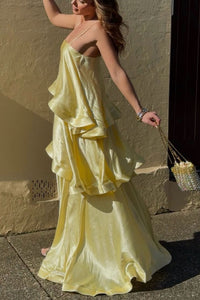 Willluxe® Elegant Three-layer Ruffle Sling Maxi Dress