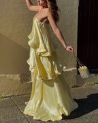 Willluxe® Elegant Three-layer Ruffle Sling Maxi Dress