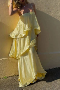 Willluxe® Elegant Three-layer Ruffle Sling Maxi Dress