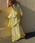 Willluxe® Elegant Three-layer Ruffle Sling Maxi Dress