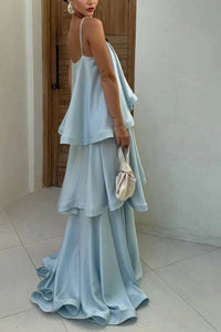 Willluxe® Elegant Three-layer Ruffle Sling Maxi Dress