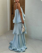 Willluxe® Elegant Three-layer Ruffle Sling Maxi Dress