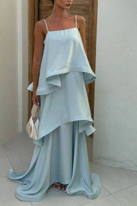 Willluxe® Elegant Three-layer Ruffle Sling Maxi Dress