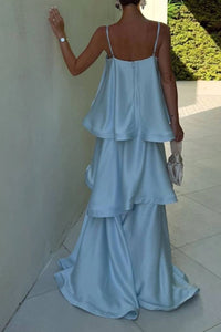 Willluxe® Elegant Three-layer Ruffle Sling Maxi Dress